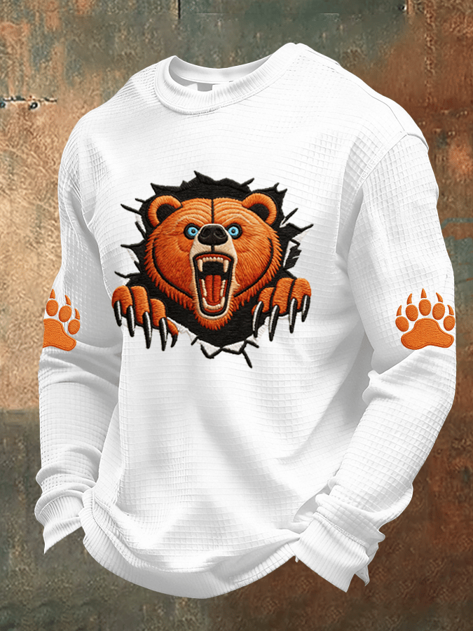 Men's Football Print Waffle Fabric Long-Sleeve T-Shirt