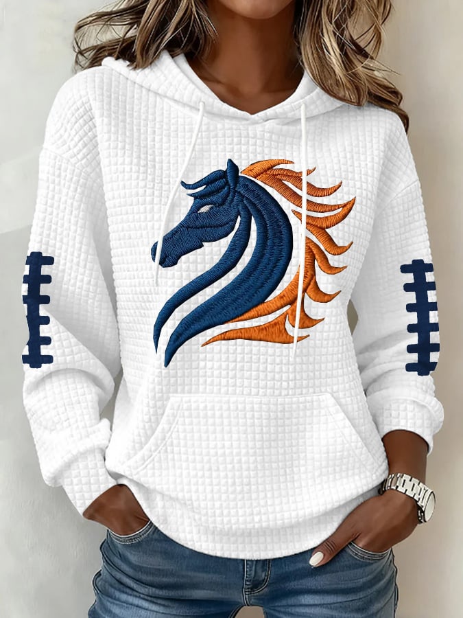 Women's Football Print Plaid Fabric Hooded Sweatshirt