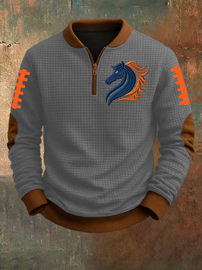 Men's rugby print jacquard zip-up sweatshirt