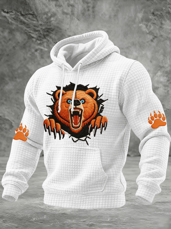 Men's Football Print Checkered Hooded Sweatshirt