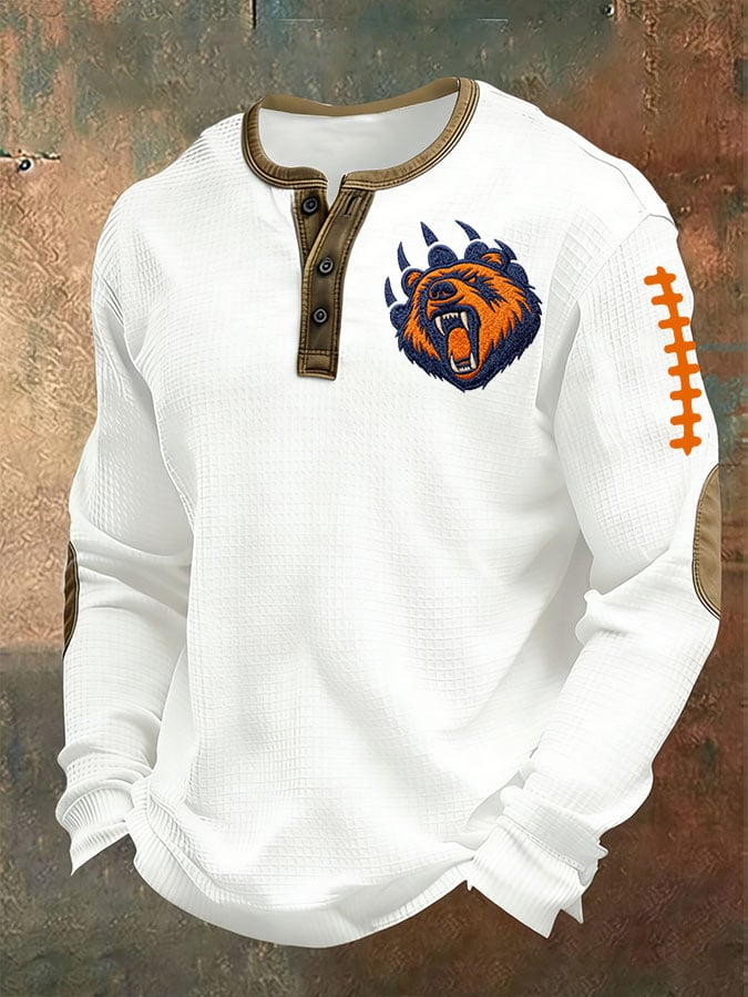 Men's Football Waffle-Knit Fabric Henley Shirt