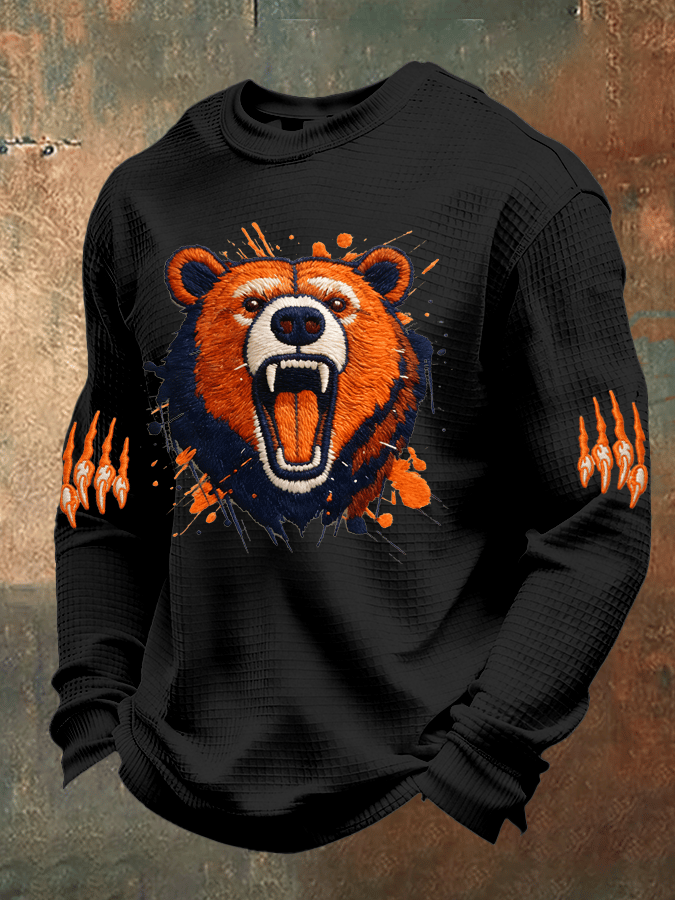Men's Football Print Waffle Fabric Long-Sleeve T-Shirt