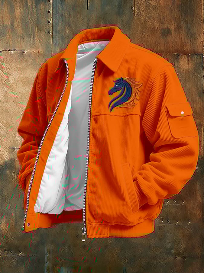 Men's rugby print corduroy casual jacket