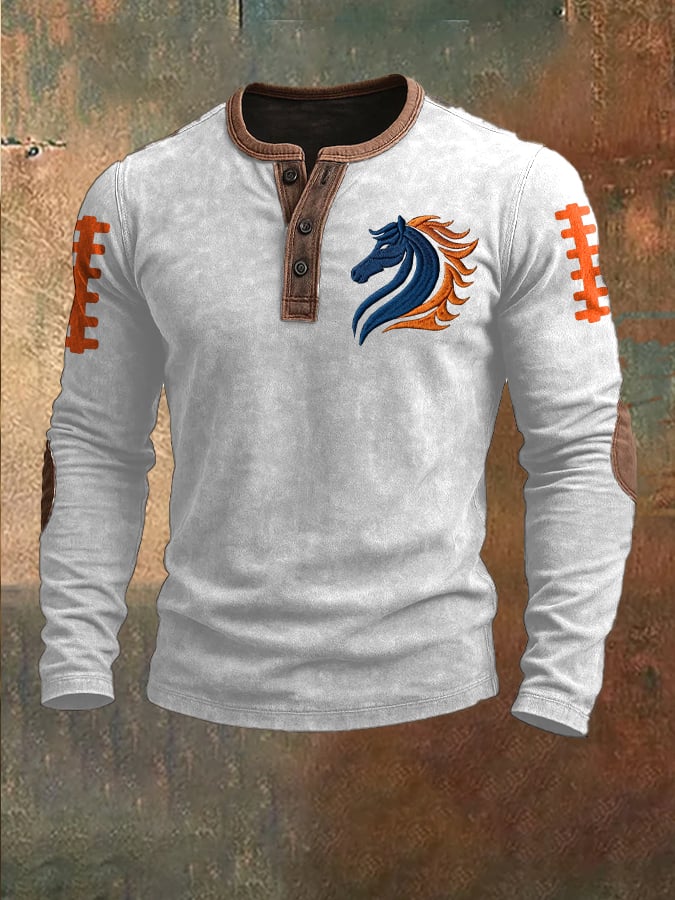 Men's Football Print Henley Top