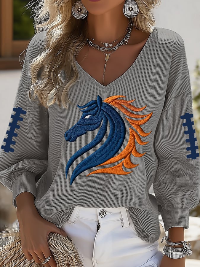 Women's Casual Rugby Print Puff Sleeve Top