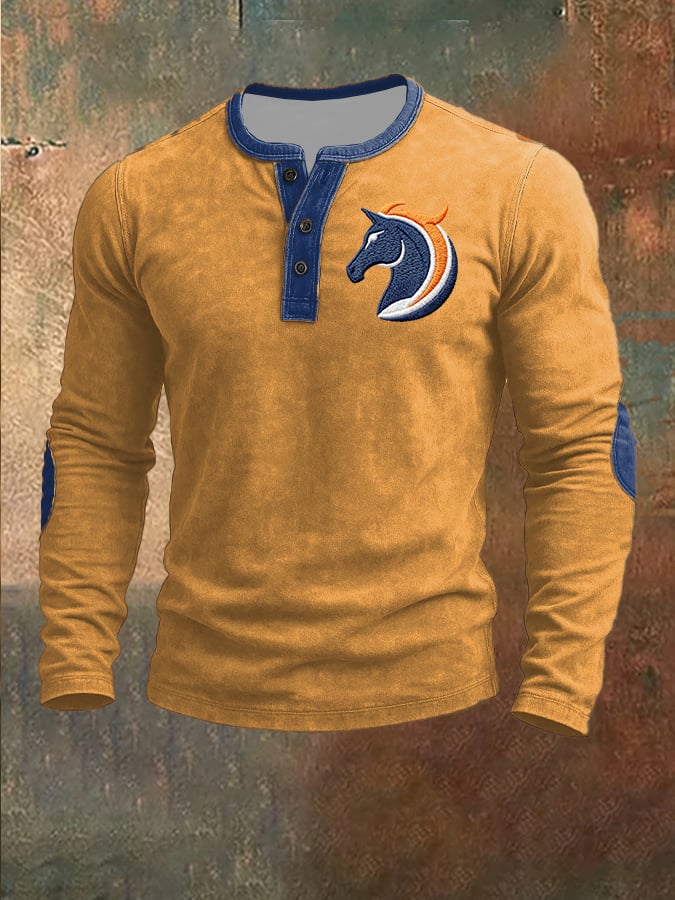 Men's Casual Rugby Print Henley