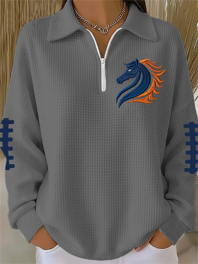 Women's Football Print Waffle Zip-Up Top