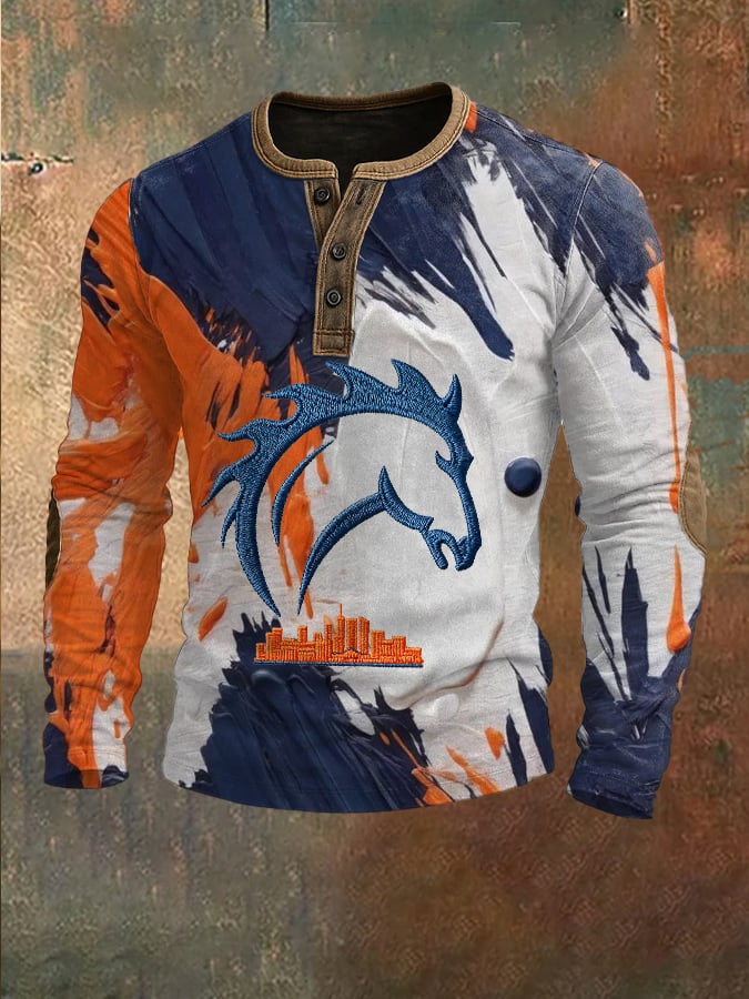 Men's Football Print Henley Top