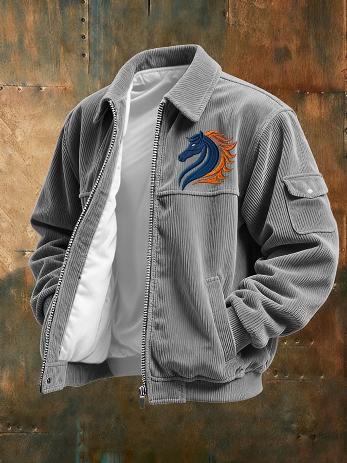 Men's rugby print corduroy casual jacket