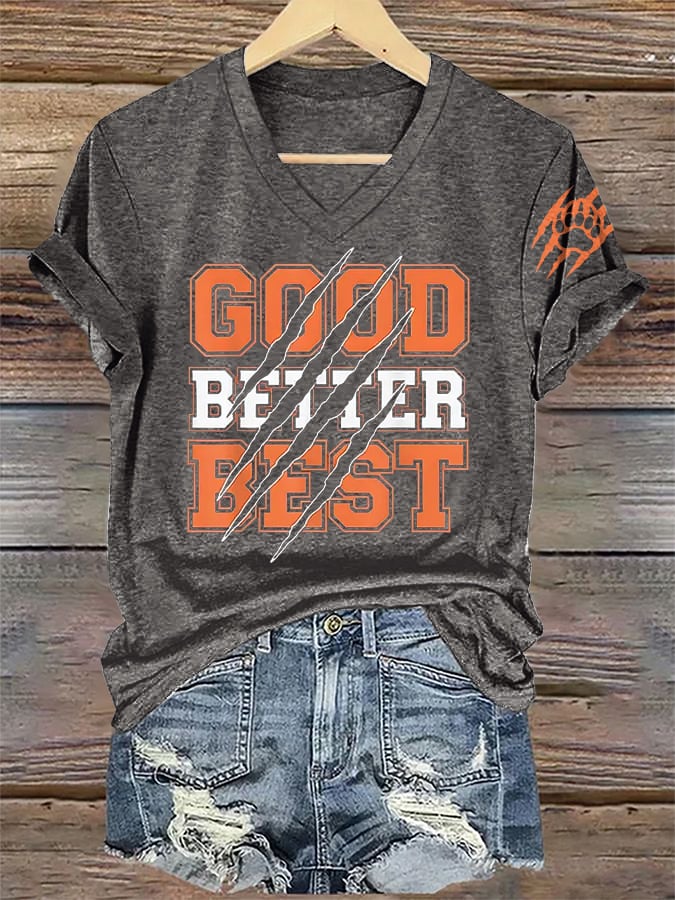 V-Neck Retro Good Better Best Print T-Shirt