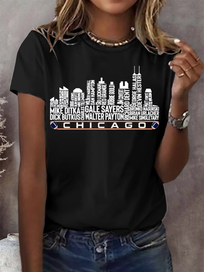 Women's Football Print Crew Neck T-Shirt