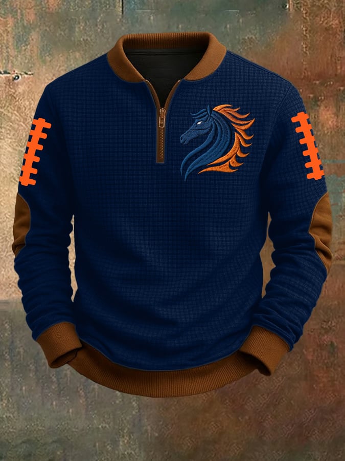 Men's rugby print jacquard zip-up sweatshirt