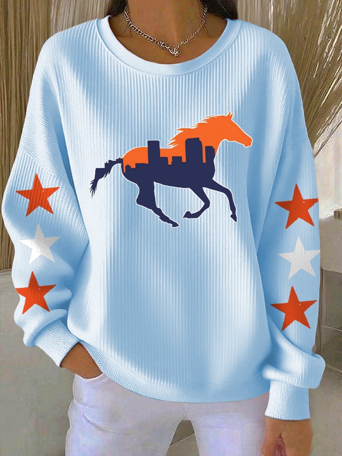 Women's Football Print Knit Crew Neck Long Sleeve Top2