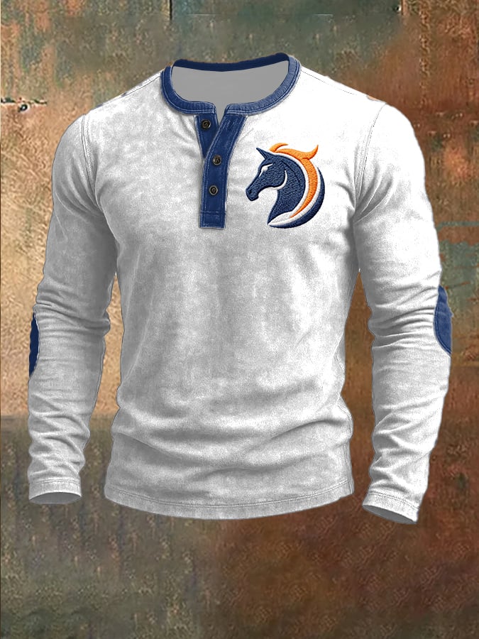 Men's Casual Rugby Print Henley