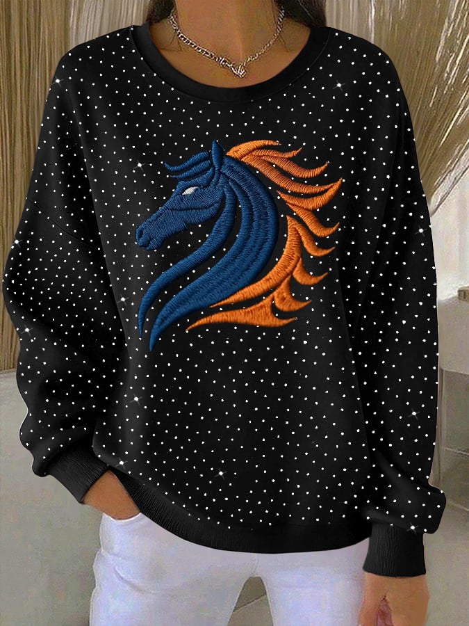 Women's football Print Rhinestone Long-Sleeve Sweatshirt