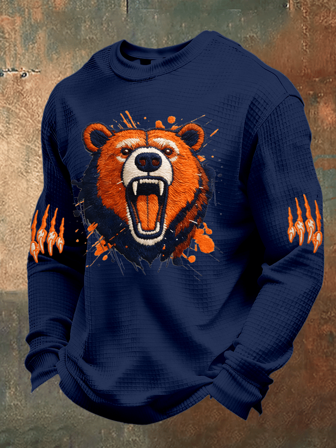 Men's Football Print Waffle Fabric Long-Sleeve T-Shirt