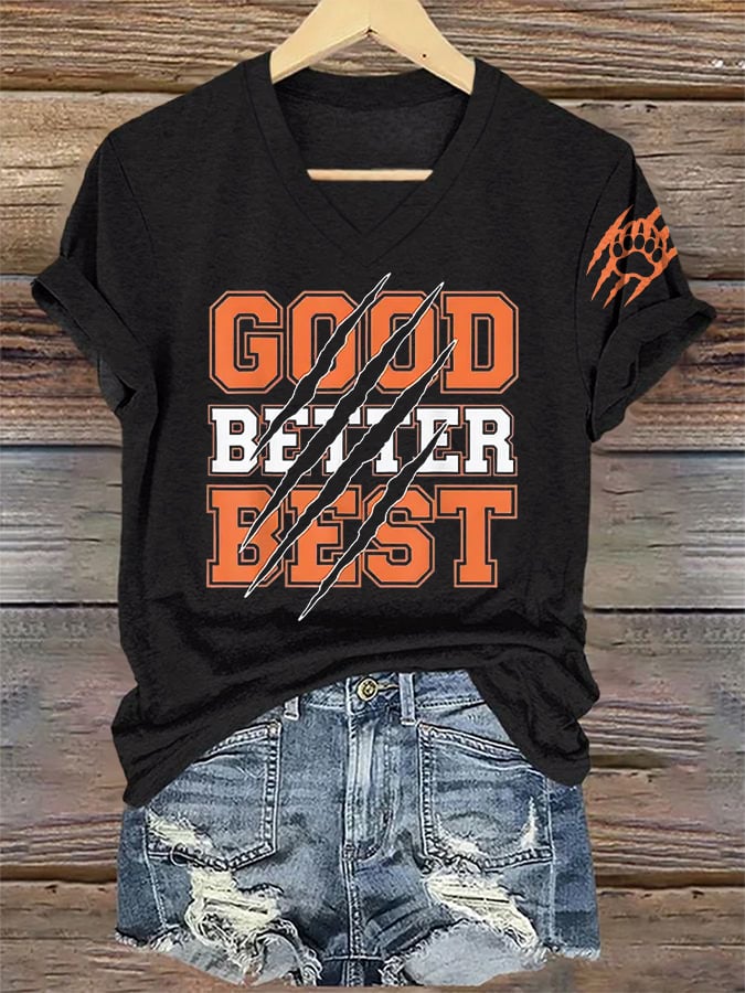 V-Neck Retro Good Better Best Print T-Shirt