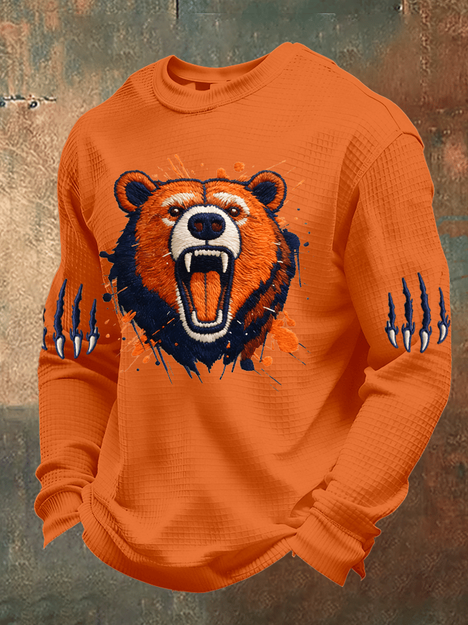 Men's Football Print Waffle Fabric Long-Sleeve T-Shirt