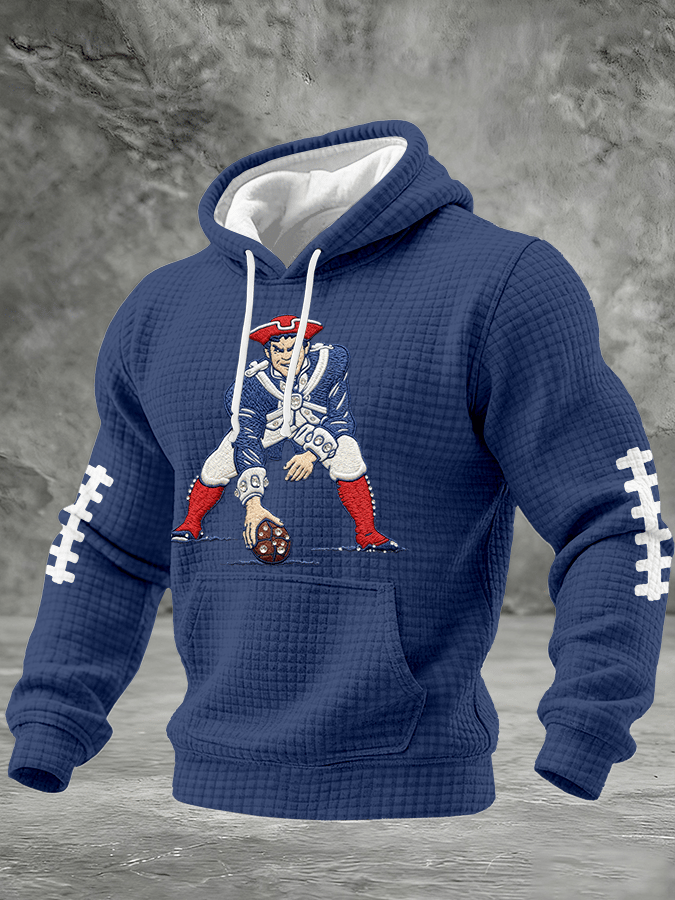 Men's Football Print Checkered Fabric Hooded Sweatshirt