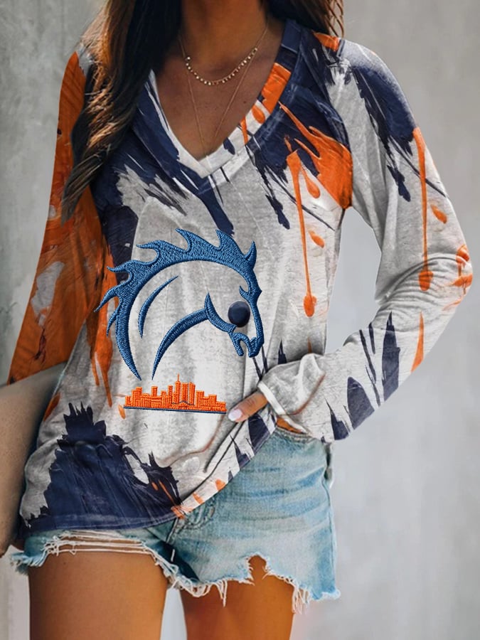 Women's Football Print V-Neck T-Shirt