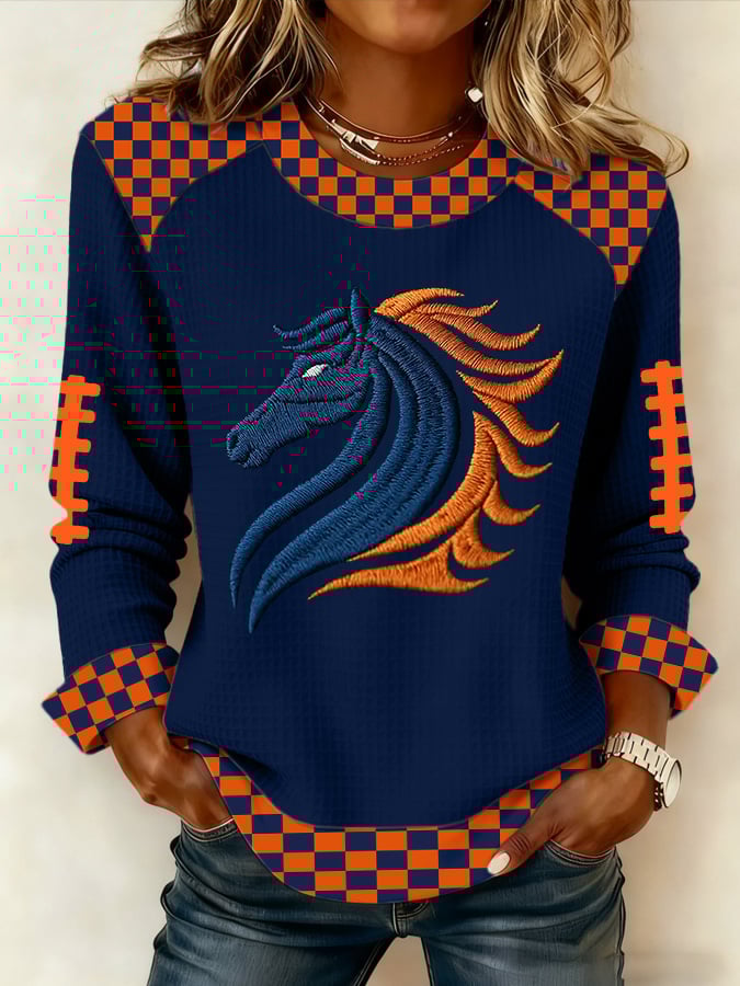 Women's Casual Rugby Print Long Sleeve Sweatshirt