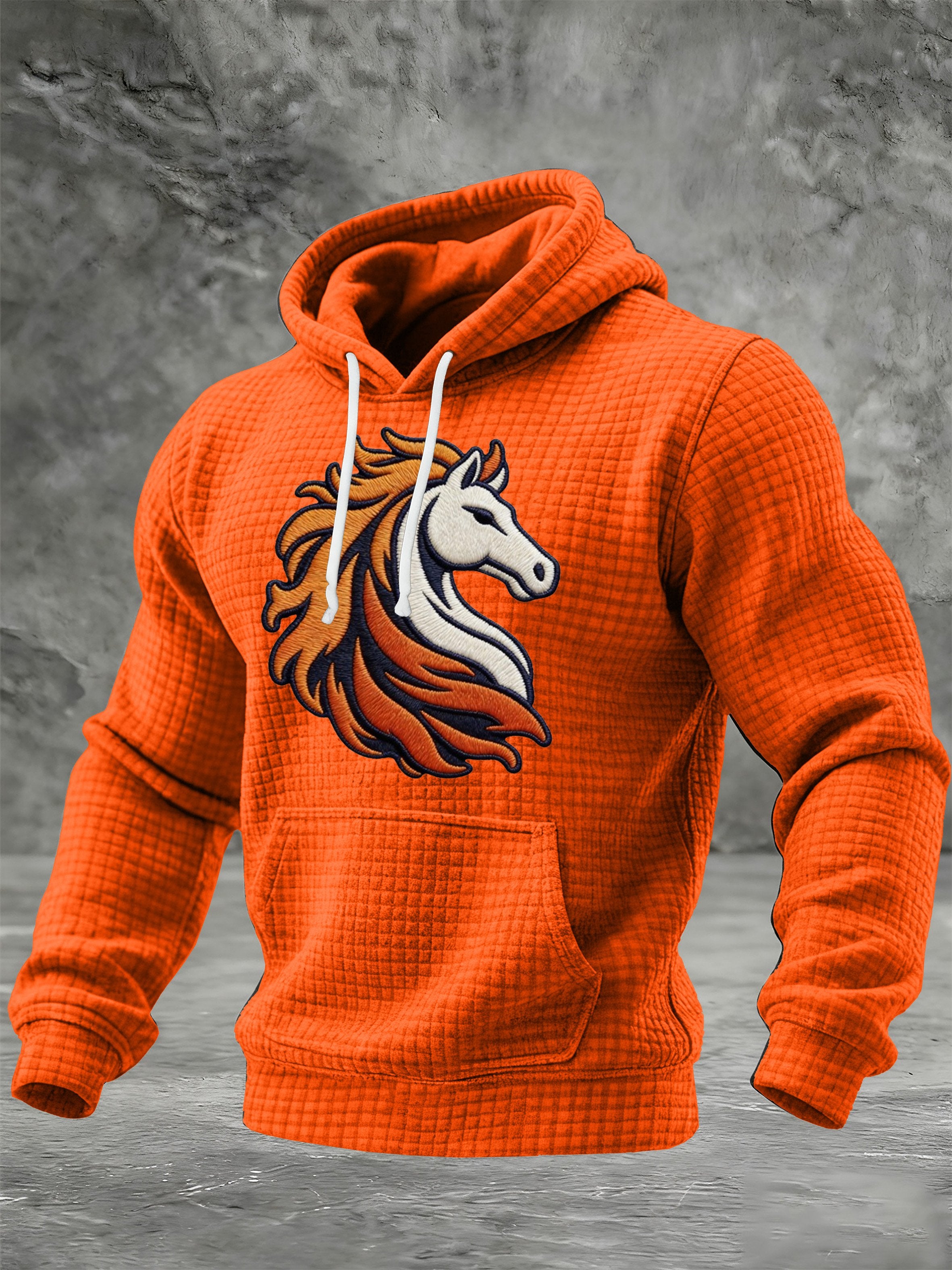 Men's Printed Checkered Fabric Hooded Sweatshirt