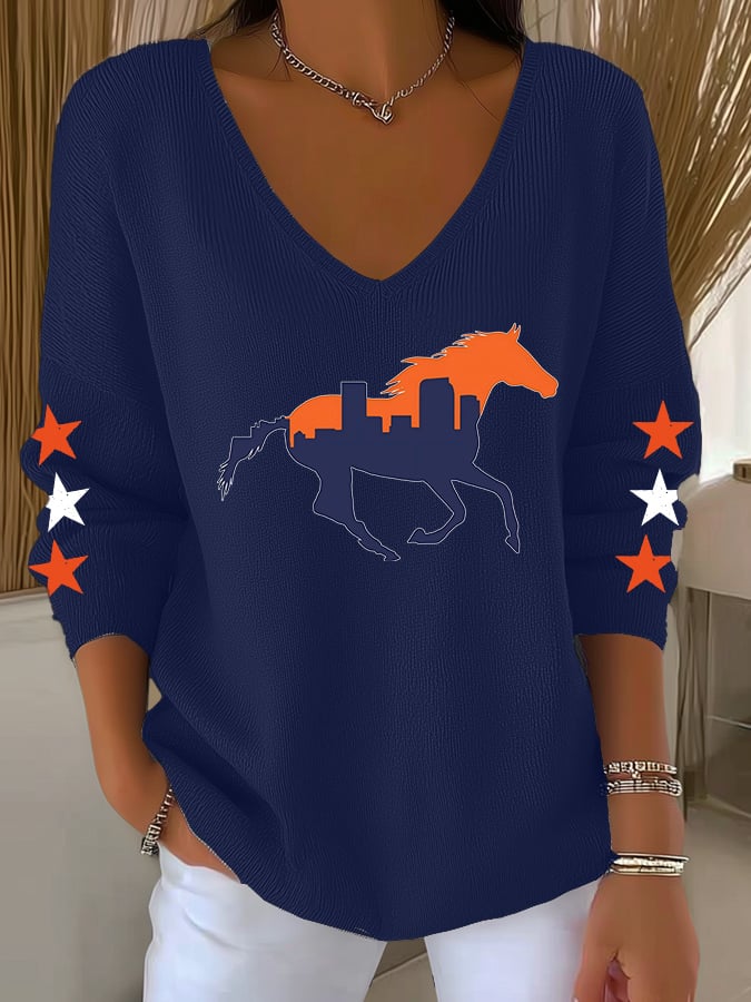 Women's Football Print Knit Long Sleeve Top