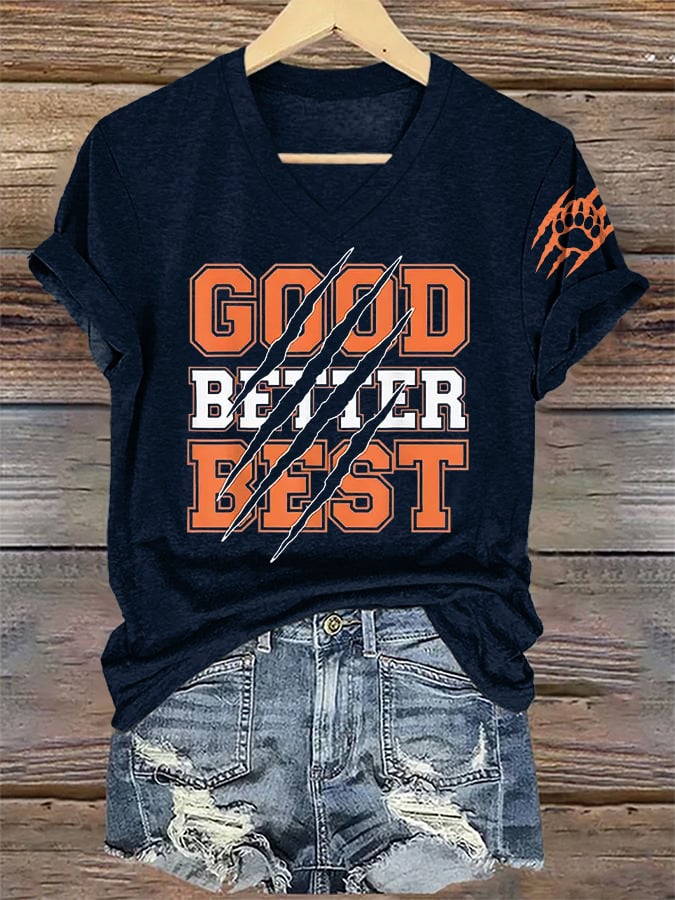 V-Neck Retro Good Better Best Print T-Shirt