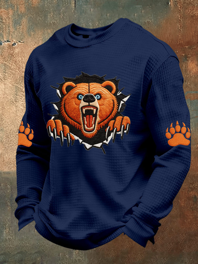 Men's Football Print Waffle Fabric Long-Sleeve T-Shirt