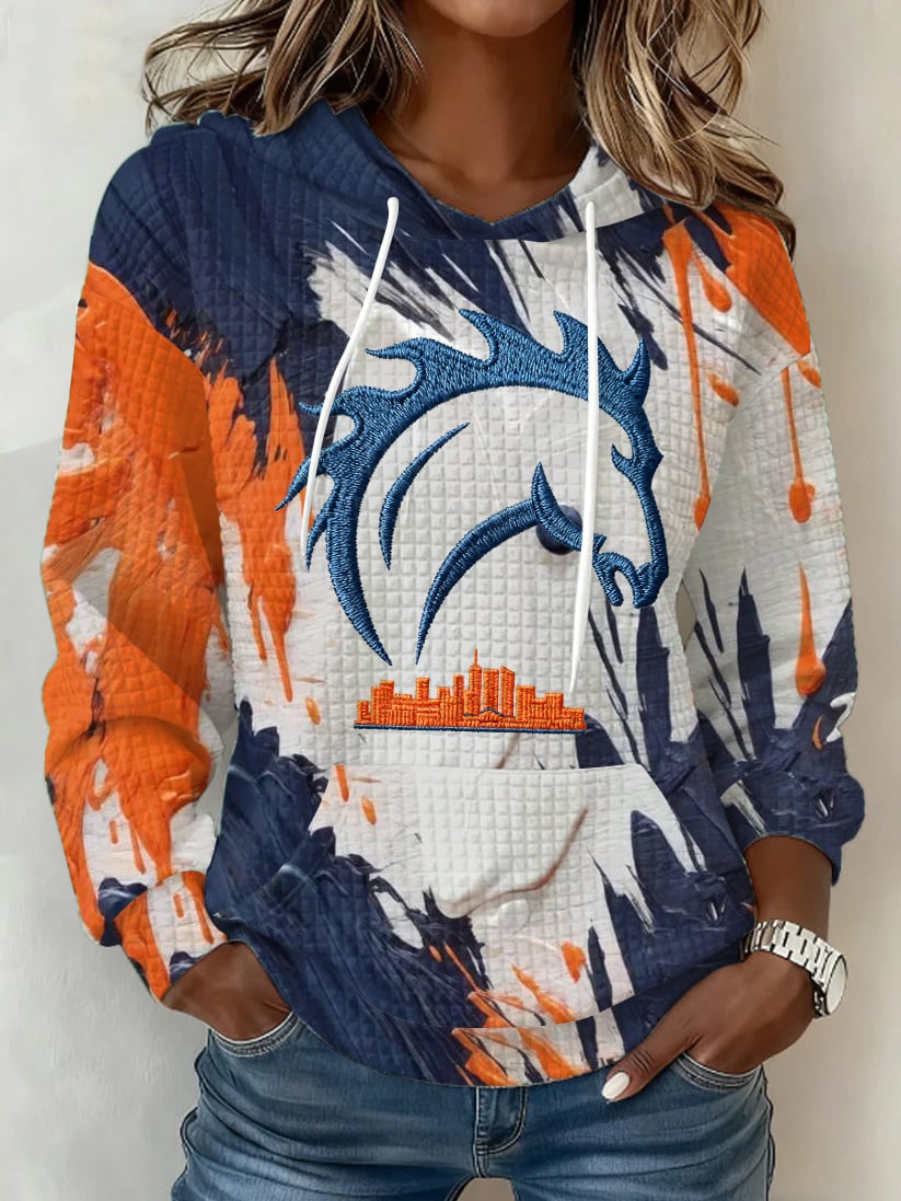 Women's Football Print Plaid Fabric Hooded Sweatshirt