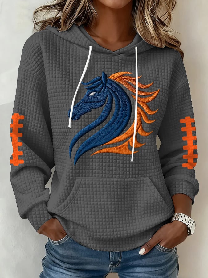 Women's Football Print Plaid Fabric Hooded Sweatshirt