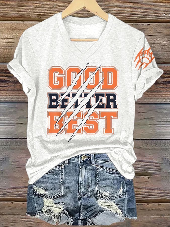 V-Neck Retro Good Better Best Print T-Shirt