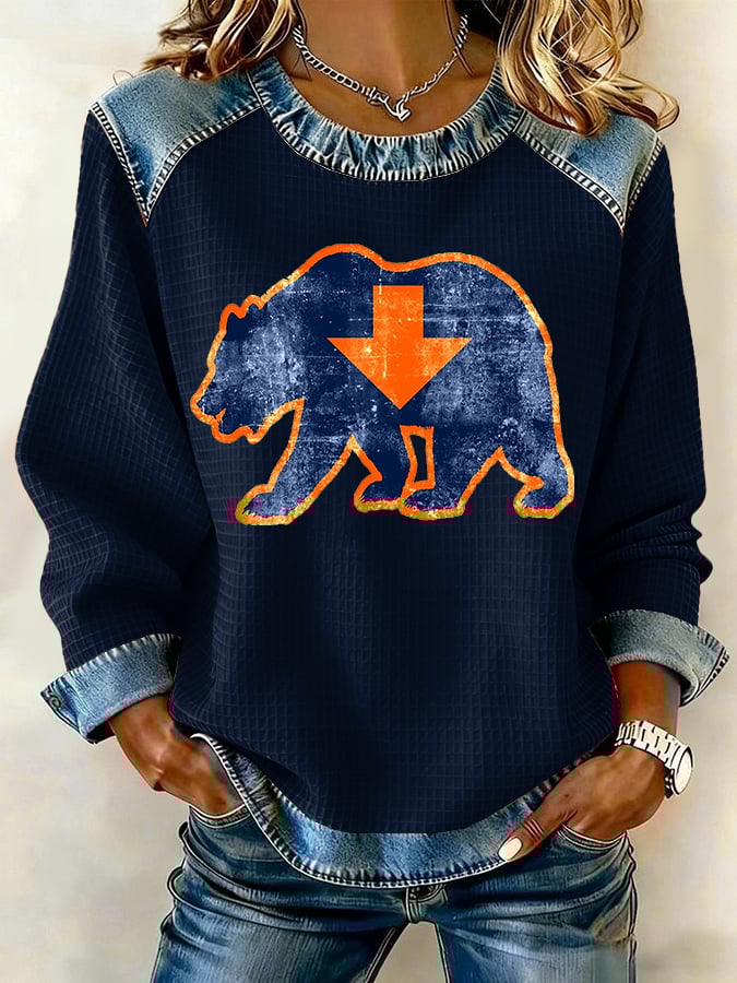 Retro Good Better Best Bear Down Print Sweatshirt