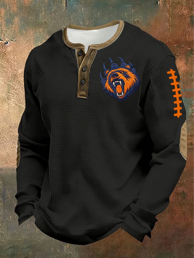 Men's Football Waffle-Knit Fabric Henley Shirt