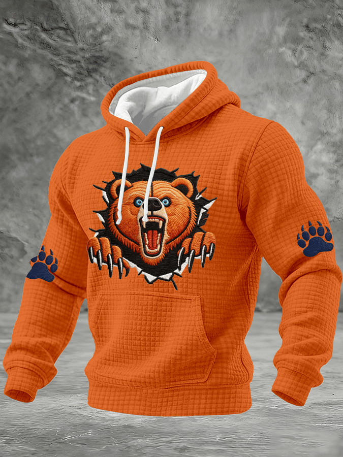 Men's Football Print Checkered Hooded Sweatshirt