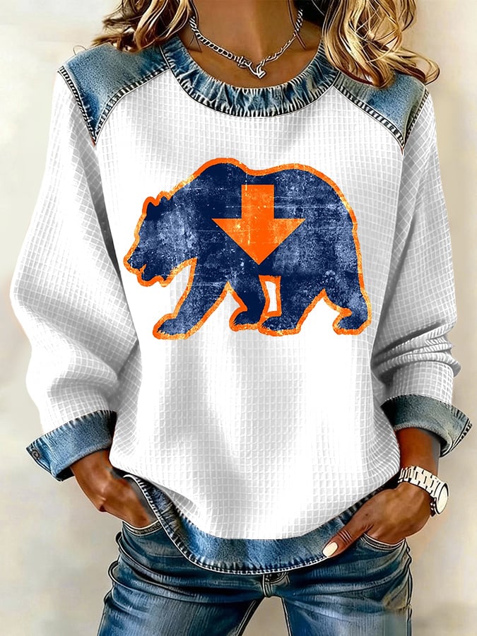 Retro Good Better Best Bear Down Print Sweatshirt