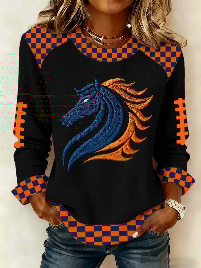 Women's Casual Rugby Print Long Sleeve Sweatshirt