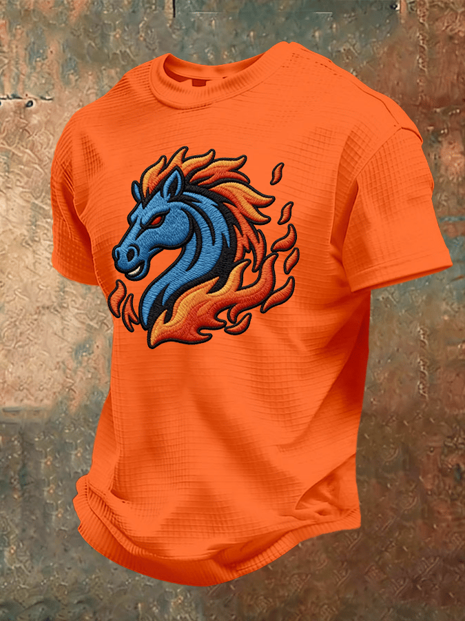 Men's Printed Casual Waffle-Knit Fabric T-Shirt