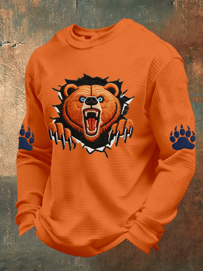 Men's Football Print Waffle Fabric Long-Sleeve T-Shirt