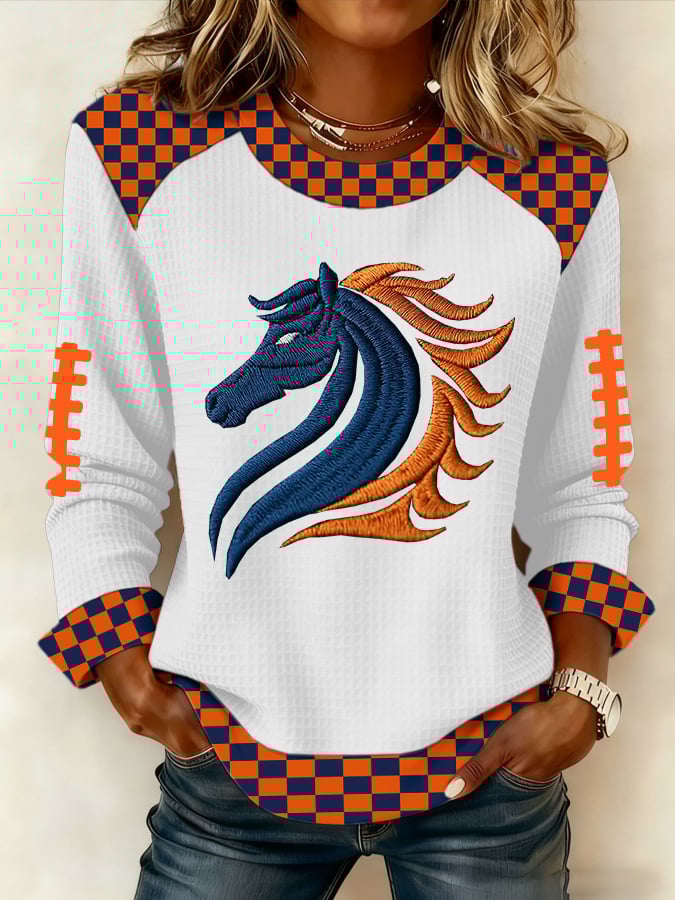 Women's Casual Rugby Print Long Sleeve Sweatshirt