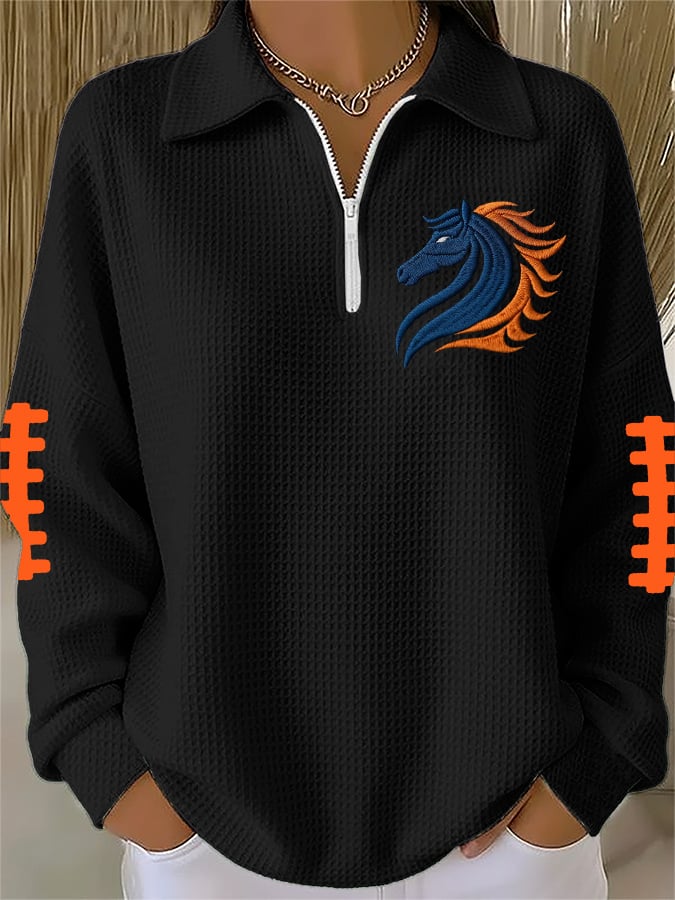 Women's Football Print Waffle Zip-Up Top