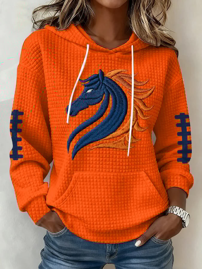 🔥Last Day 49% Off🔥Women's Football Print Plaid Fabric Hooded Sweatshirt