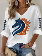 Women's Rugby Print Waffle Long Sleeve T-Shirt