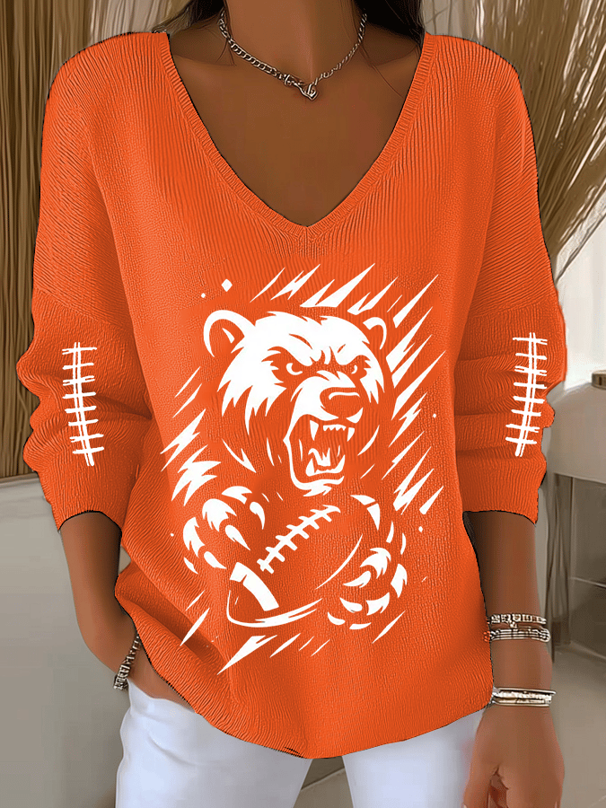 Women's Retro Rugby Print Drop Shoulder Sweater