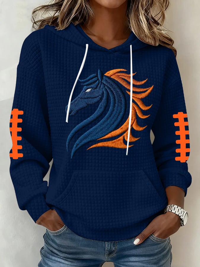 Women's Football Print Plaid Fabric Hooded Sweatshirt