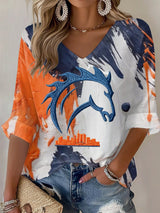 Women's Football Print Waffle Long Sleeve T-Shirt