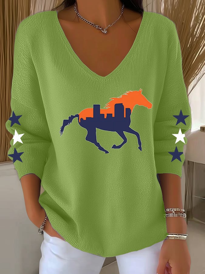 Women's Football Print Knit Long Sleeve Top