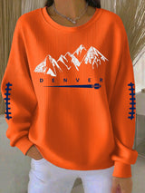 Women's Rugby Print Knit Crew Neck Long Sleeve Top