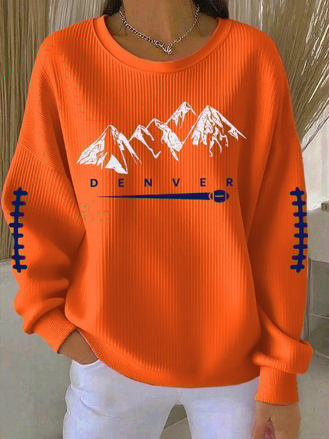 Women's Rugby Print Knit Crew Neck Long Sleeve Top