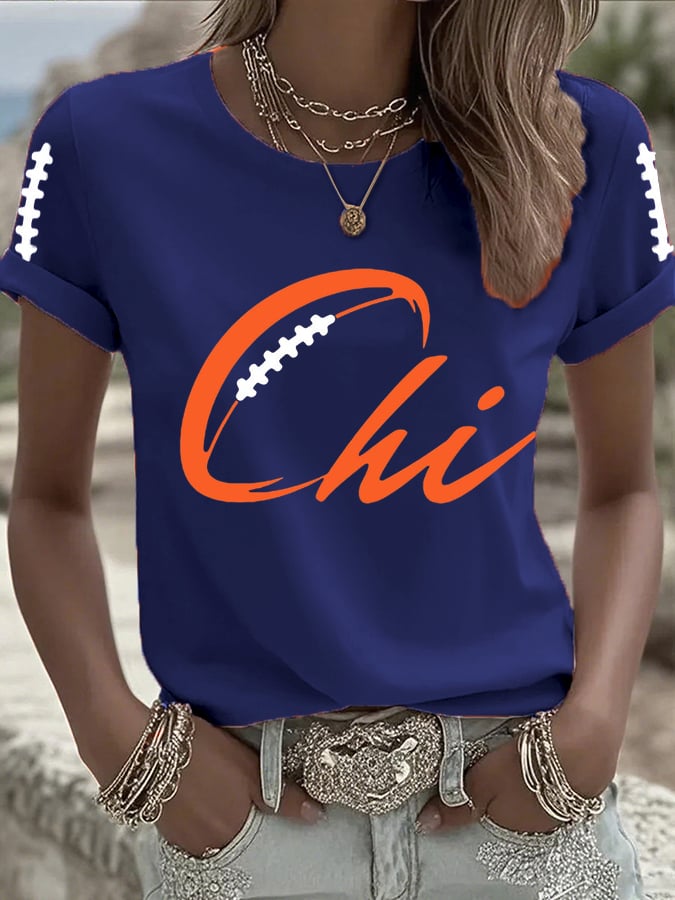 Women's Football Print Crew Neck T-Shirt